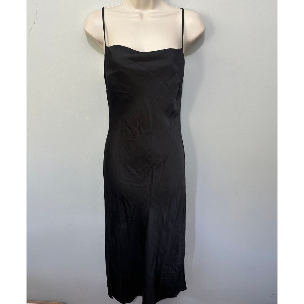 Express Slip Dress XS Black Satin Strappy Midi Indie Sleeze Euro Minimalist Chic